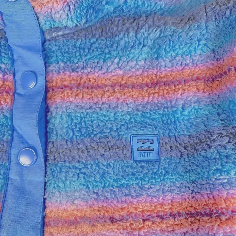 MOCK NECK Pullover Womens Large Blue Billabong Adventure Division Faux Fur